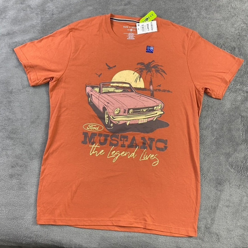 Ford Mustang Shirt Sun Stone Mens L‎ Tshirt Repreve Recycled Polyest Car Graphic